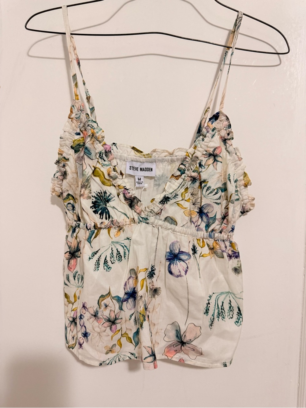 LOFT Floral Smocked Spaghetti Strap Camisole - White Multi